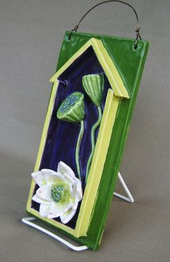 Custom Made 20 Percent Discount Lotus Water Lily With Pods 3-D Ceramic Tile House Plaque, Ready To Ship