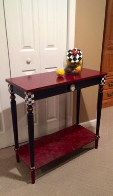 Custom Made Hand Painted Console Or Sofa Table Black White Check Marbled Custom Burgundy Gold Black