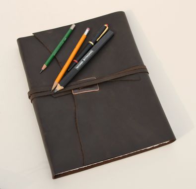 Custom Made Large Brown Leather Bound Journal Ledger Custom–Made-To Order Planner