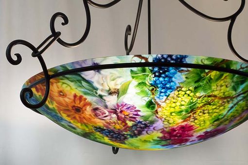 Custom Made Chardonnay Grapes And Mixed Flowers Reverse Painted Chandelier