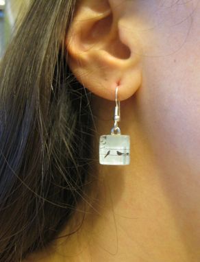 Custom Made Glass Tile Earrings With Birds On A Wire Design