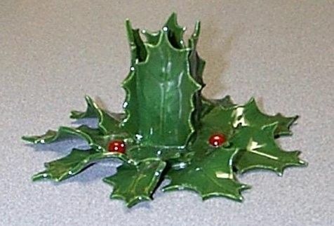 Custom Made Holly Leaf Ceramic Candleholder