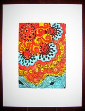 Custom Made Fine Art Print Sun-Orange Yellow Blue Ink And Acrylic Reproduction