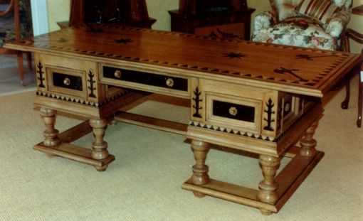 Custom Made Russian Desk In Quarter Sawn White Oak With Ebony Inlays Etc.