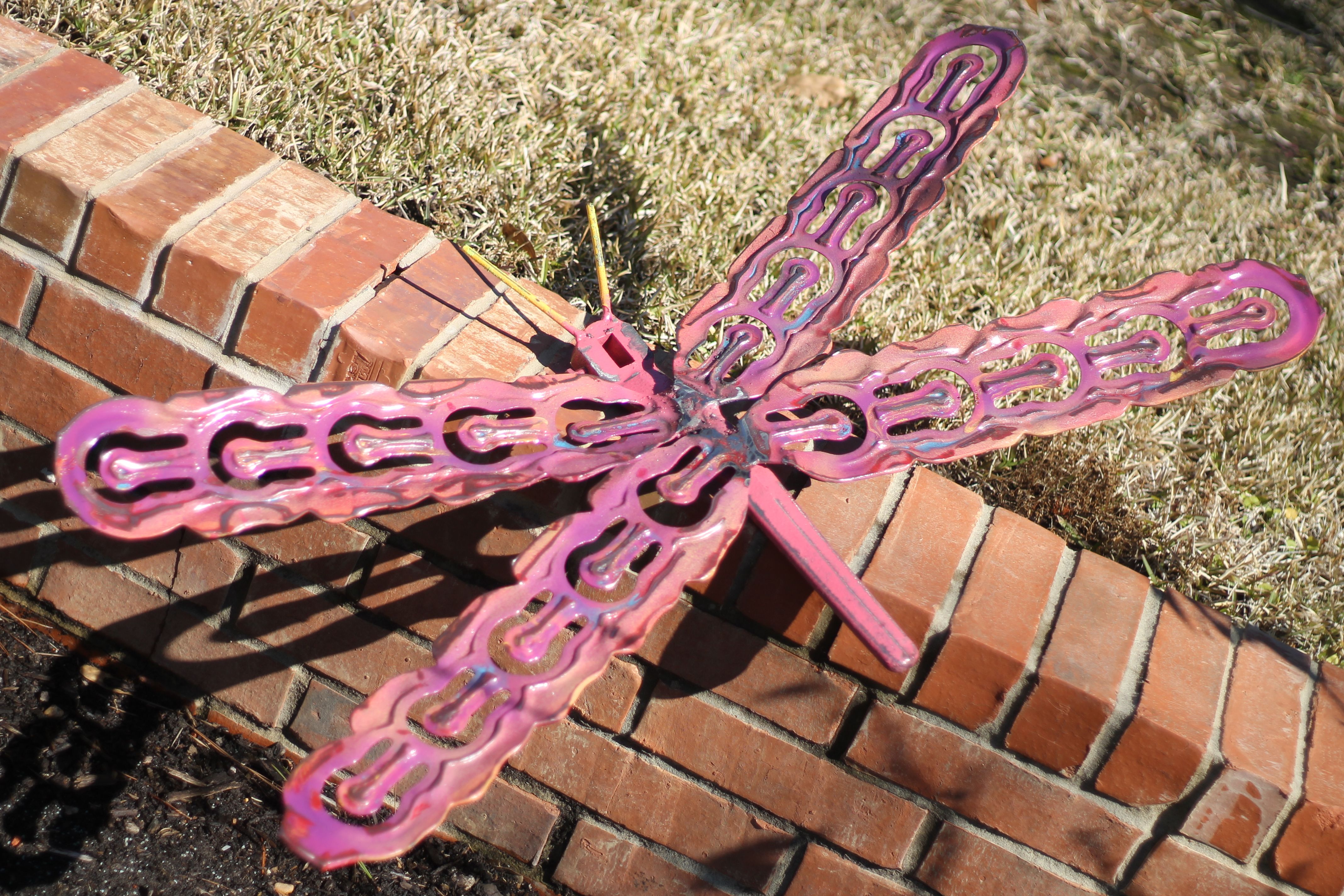 Hand Crafted Whimsical Dragonfly Metal Wall Art Outdoor Sculpture