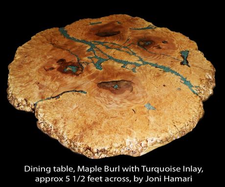 Custom Made Maple Burl Table With Turquoise Nugget Inlay