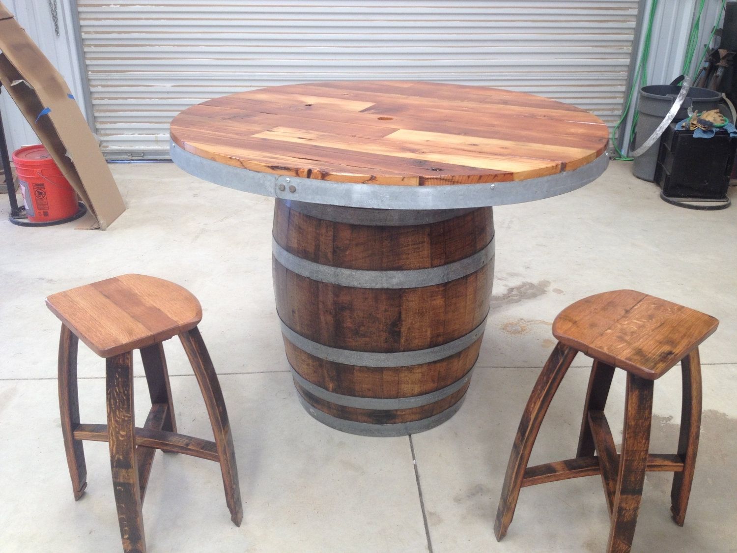 Hand Made Wine Barrel Umbrella Table Set by Wyld at Heart Customs