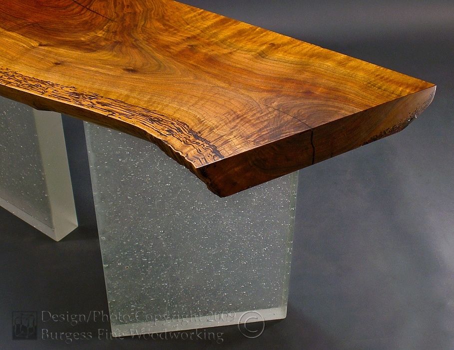 Hand Crafted ClaroWalnut Sofa Table With Glass Legs by Burgess Fine