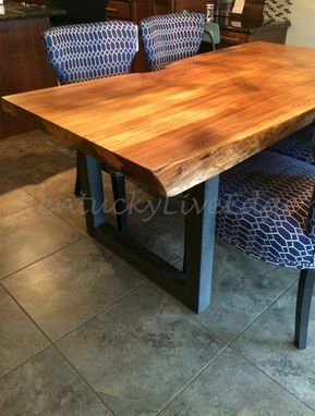 Custom Made Elm Live Edge Dining Table Steel Bases Sustainable Wood Slab