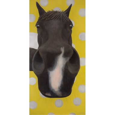 Custom Made Funny Horse Painting - Large Black Horse Painting (Oil) W/ Green And Silver Polka Dots