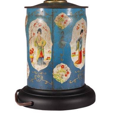 Custom Made Vintage Turquoise Blue Asian Caddy Lamp