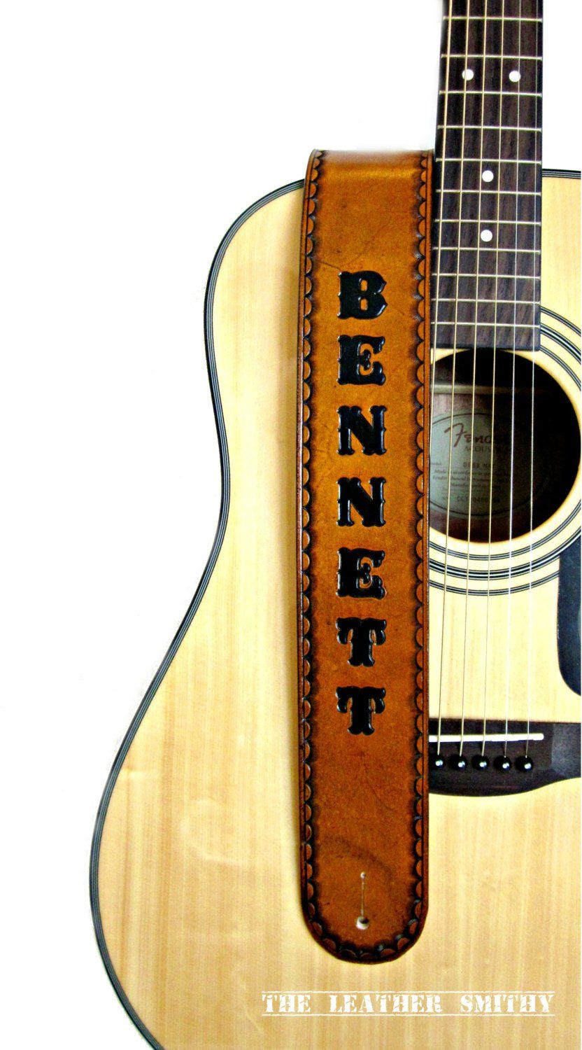 Buy Custom Made Personalized Tan Leather Guitar Strap With Hand Painted  Name Or Initials, made to order from The Leather Smithy