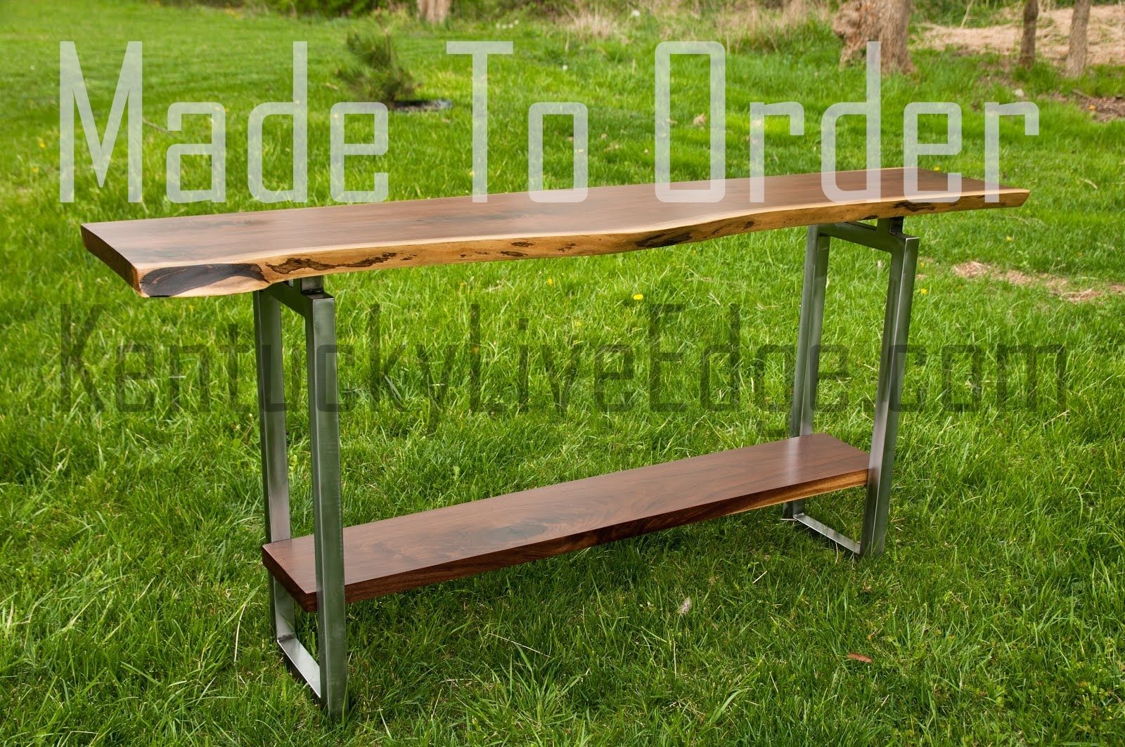 Buy Hand Made Live Edge Console Table With Shelf Steel Frame, made to order from Kentucky