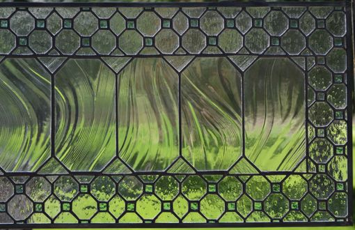 Custom Made Custom Stained Glass Transom In Clear Glass, Honeycomb Comb Design With Aqua Accent