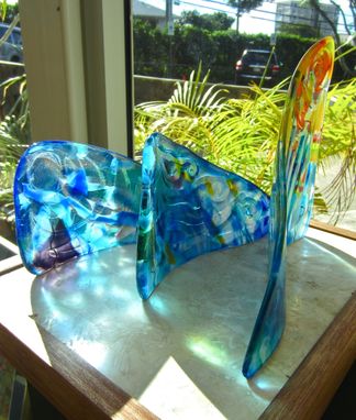 Custom Made Fused Glass Table Sculpture:  Hoe A Mau - I Know You'll Always Be There