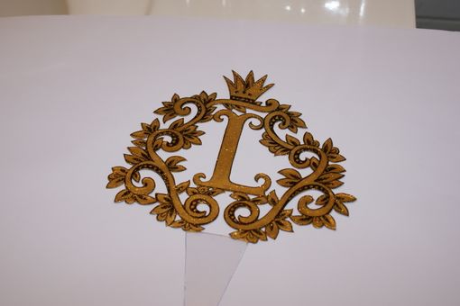 Custom Made Cake Topper Wedding Initial Leaf Crown One Color Two Side Hand Drawn Graphic Custom Example