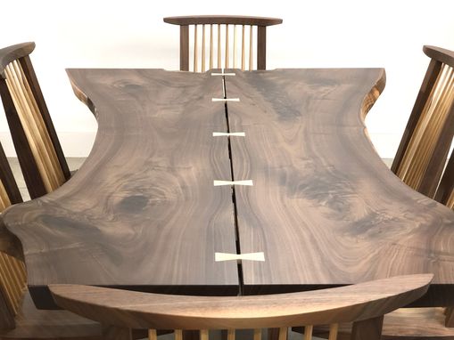 Custom Made Modern Walnut Dining Table With Metal Inlay
