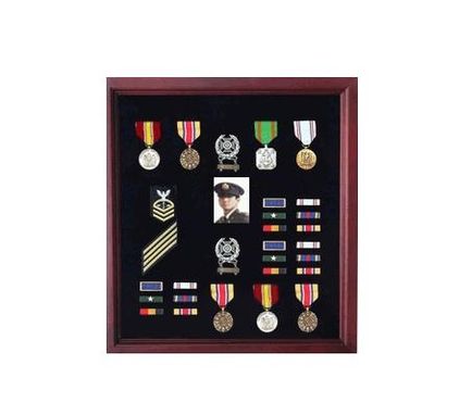 Custom Made Officers Medal Display Case Plus Photo Shadowbox, Military Frame