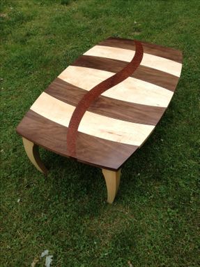 Custom Made Maple And Walnut Coffee Table With Curved Pomelle Sapele Inlay