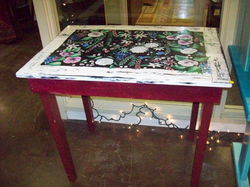 Custom Made Solid Wood Hand Painted Table With Flower Garden