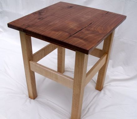 Custom Made End Table Of Walnut, Wild Cherry, And Flame Maple