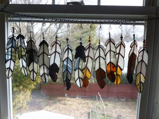 Custom Made Indian Chief Feather Stained Glass In Blacks And Browns