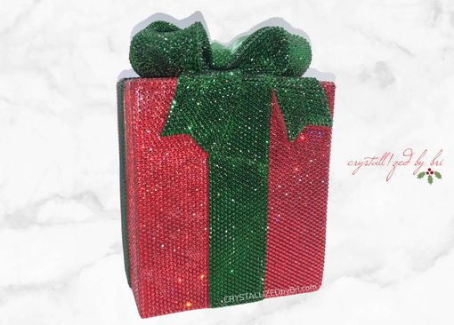 Custom Made Decorative Genuine European Crystal Christmas Box Display Red Green Bling Decor Bedazzled Holiday