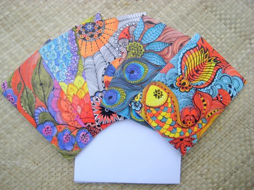 Custom Made Notecards Blank Inside Bright Colors-Set Of 5 Cards With Artwork Envelopes Included