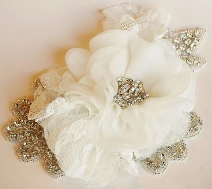 Custom Made Ivory Bridal Hair Flower, Floral Rhinestone Crystal Wedding Hair Piece