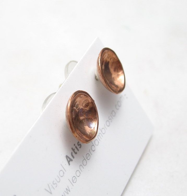 Handmade Cup Studs Copper Dome Earrings Inverted Copper Earrings Post Earrings Vessel