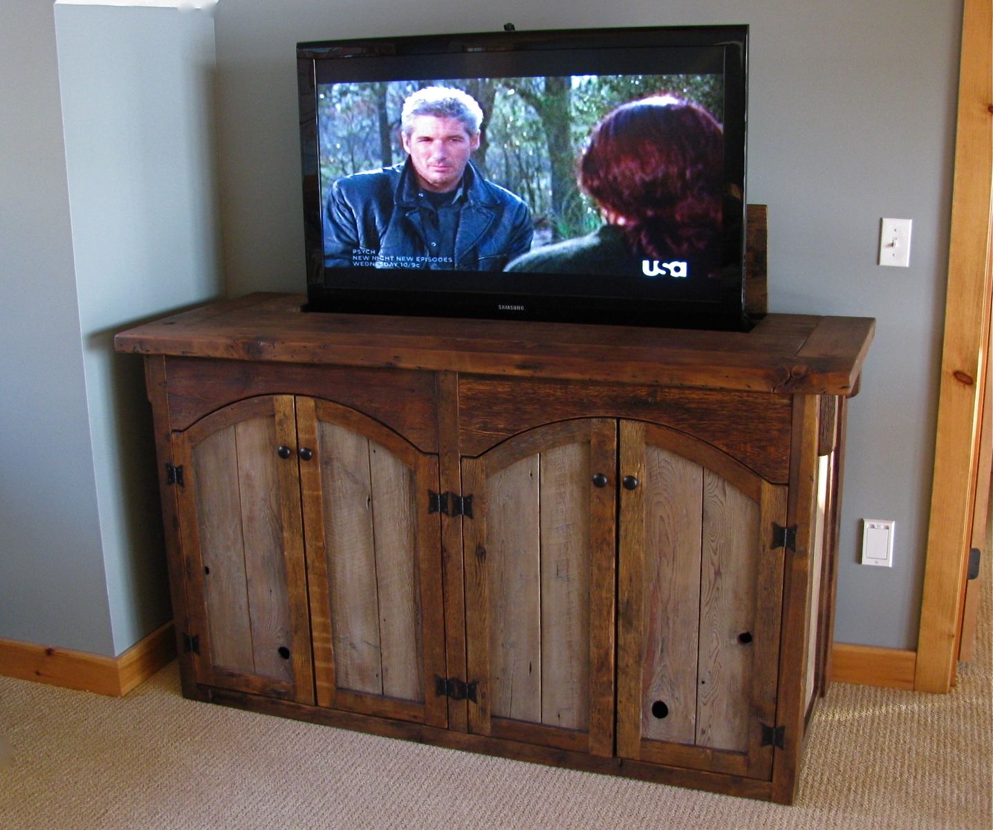 Custom Rustic Tv Lift Cabinet by Custom Rustic Furniture by Don  home design, interior design, photos, ideas, home decor, and design Motorized Tv Lift Cabinet 1200 x 1436