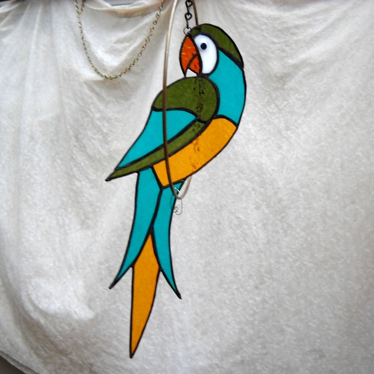 Buy Hand Crafted Stained Glass Parrot In A Ring Suncatcher Mobile, made ...