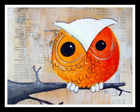 Custom Made Owl Print- One Little Orange And White Owl- Big Print In 8.5x11 Inches