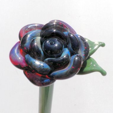 Custom Made Glass Rose Long Stemmed Flower Forever Untamed Rose Hand Blown Amber Purple