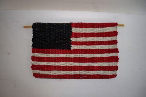 Custom Made Country Folk Art Flag Red White And Blue Woven Wool 10 X 15 Wall Hanging Recycled Wool