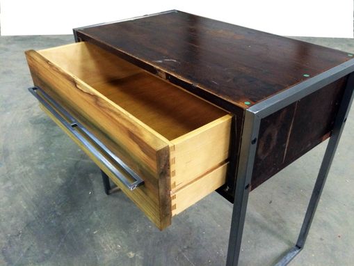 Custom Made Reclaimed Wood And Steel Nightstand