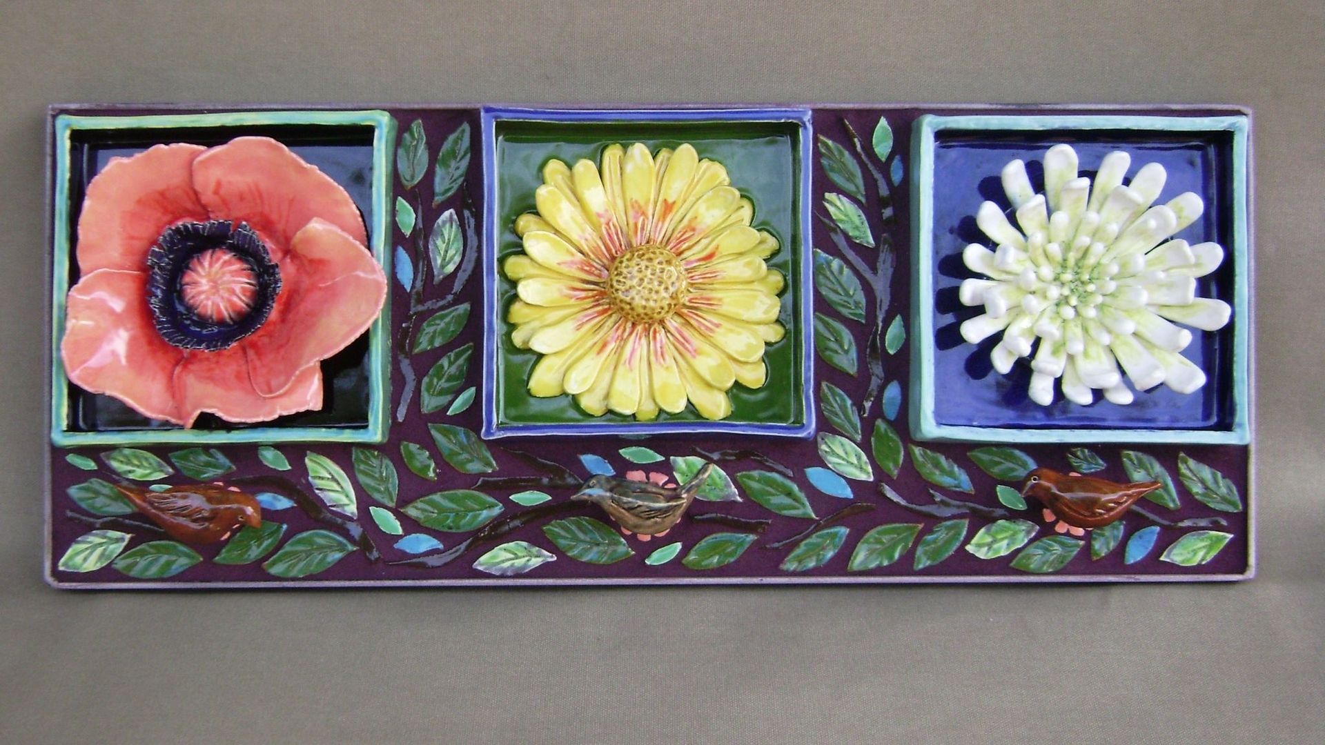 Custom Flower Power Mosaic Ceramic Wall Hanging by Robin Chlad Designs