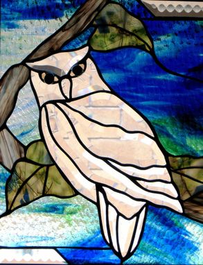 Custom Made Stained Glass Beveled Owl Hanging Panel. Home Or Office Decor.