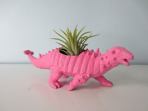 Custom Made Upcycled Dinosaur Planter - Pink Ankylosaurus With Tillandsia Air Plant