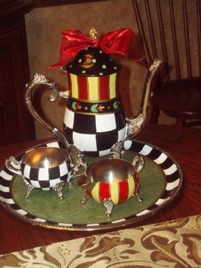 Custom Made Custom Hand Painted Silver Tea Sets//Teapot//Painted Silver Teapot
