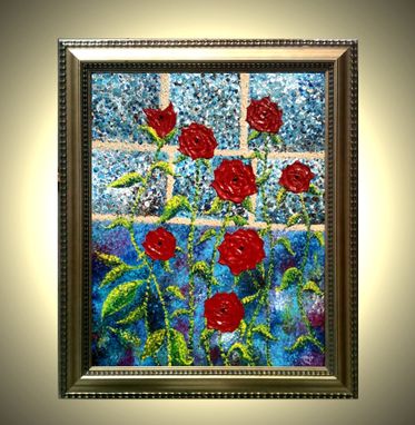 Custom Made Original Abstract Red Roses Floral Landscape Impasto Garden Impressionist Textured Framed Painting