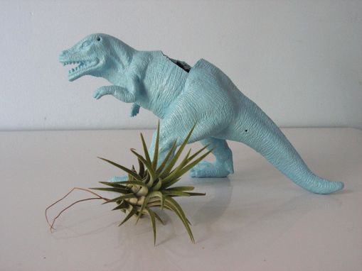 Custom Made Upcycled Dinosaur Planter - Blue Tyrannosaurus Rex With Tillandsia Air Plant