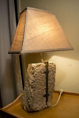 Custom Made Concrete Slab Table Lamp With Dupioni Silk Shade