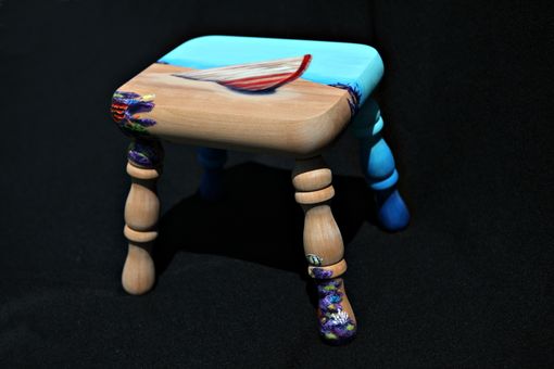 Custom Made Hand Painted Underwater Themed Child's Footstool