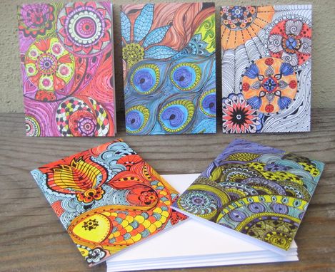 Custom Made Notecards Bright Colors-Set Of 5 Cards With Artwork Envelopes Included Blank Inside
