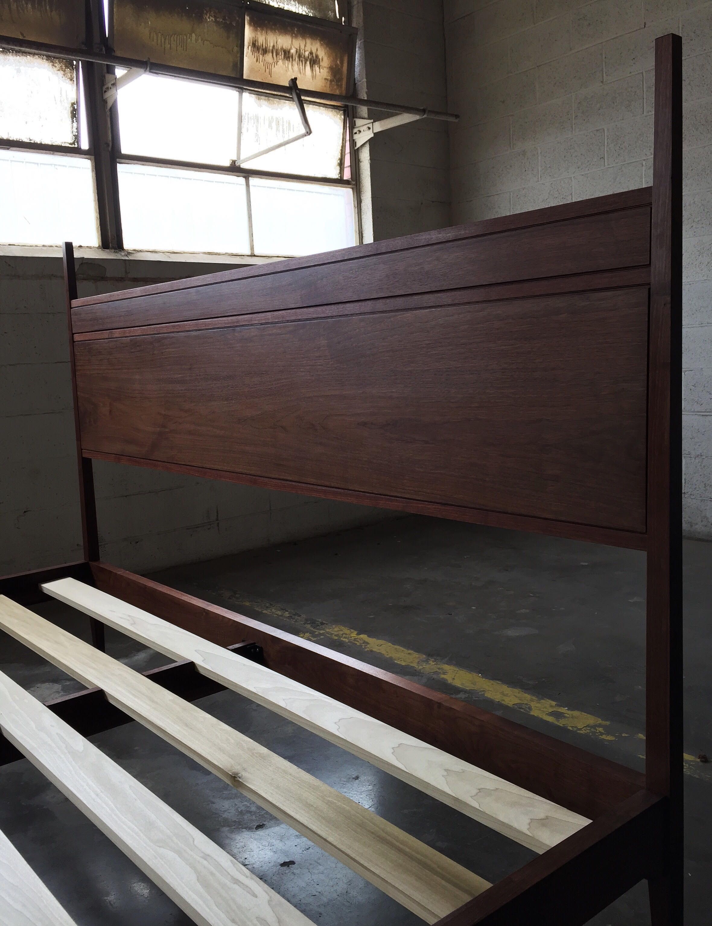 Hand Made Modern Tall Post Bed In Walnut by MTTHRMN Fine Furniture
