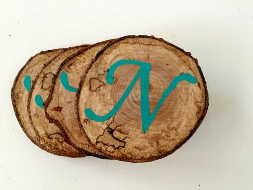 Custom Made Set Of 4 Monogrammed Wood Coasters