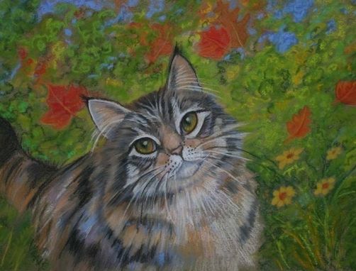Hand Made Custom 9 X 12 Oil Pastel Cat Portrait With 