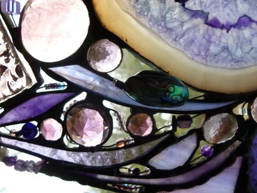 Custom Made Amethyst-Colored Stained Glass Abstract Mixed Media Panel