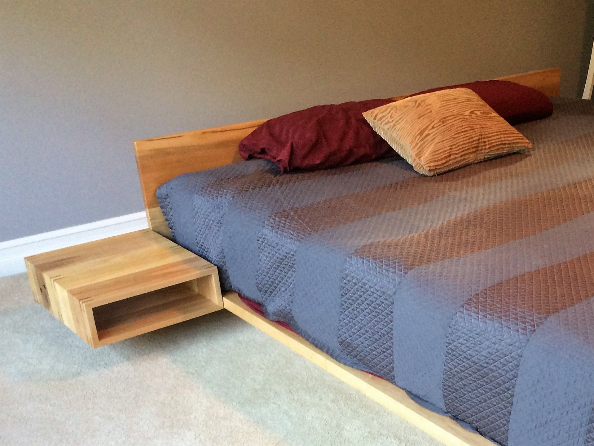 Custom Maple Platform Bed With Floating Nightstands by Glessboards
